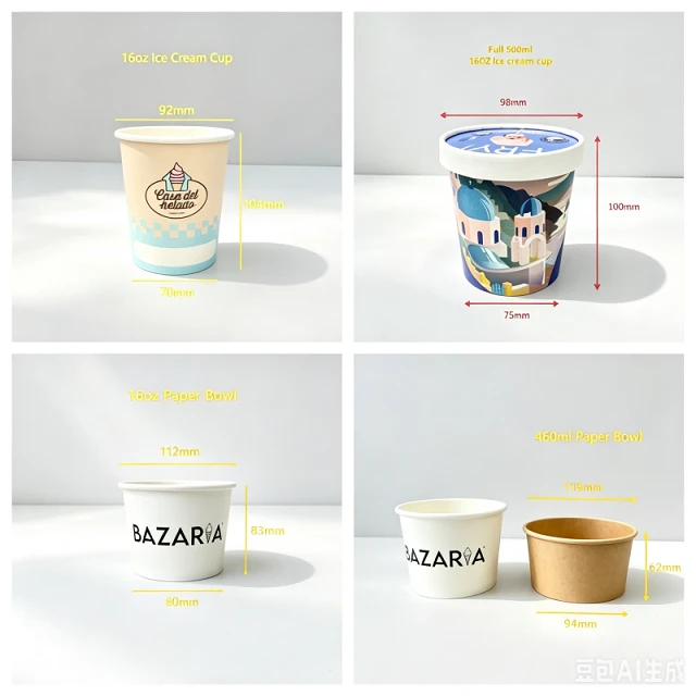 Personalized 16oz Ice Cream Paper Cups / Bowls With 4 Sizes For Options factory